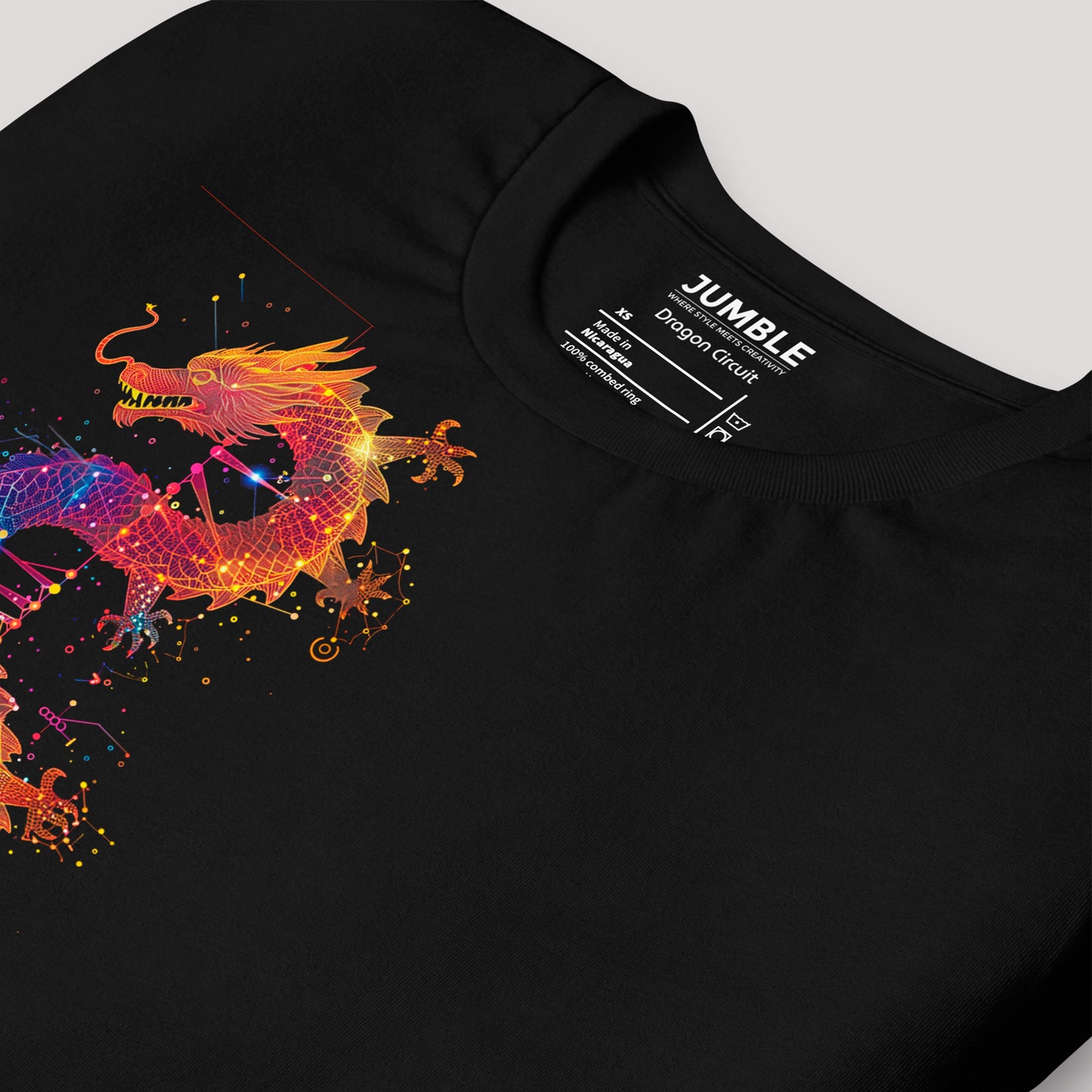 closeup of folded Dragon Circuit Unisex t-shirt