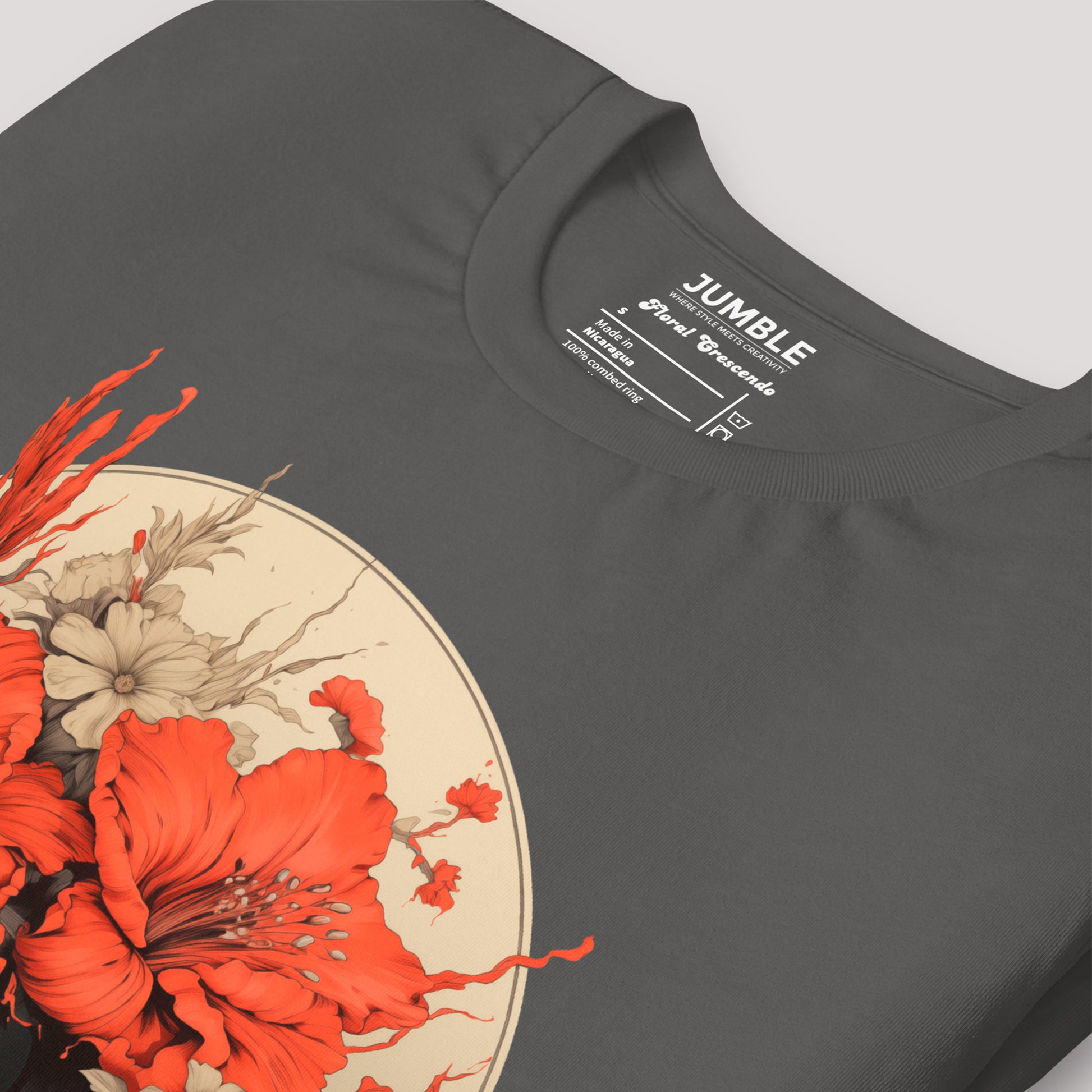 closeup of folded Floral Crescendo Unisex t-shirt