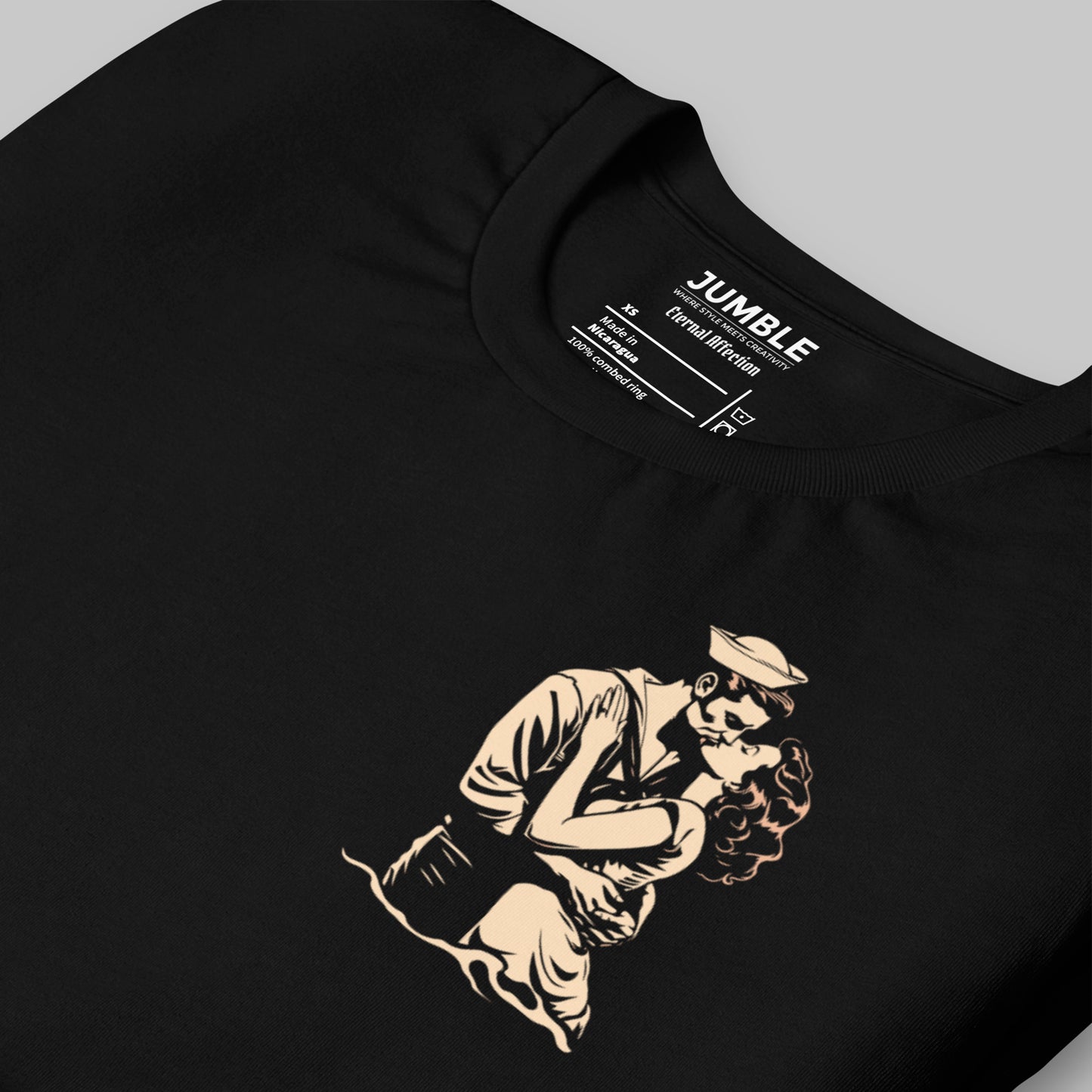 closeup of front of black Eternal Affection Unisex t-shirt