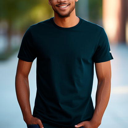 front view of model wearing  Falcon Peak Unisex organic cotton t-shirt