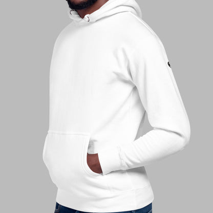 model wearing white Bearing Angles Unisex Premium Hoodie | Cotton Heritage