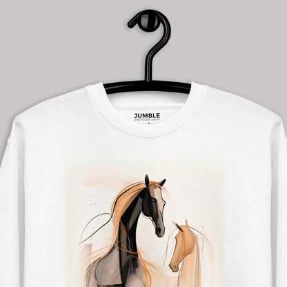 closeup of Serene Equine Unisex Premium Sweatshirt on a hanger