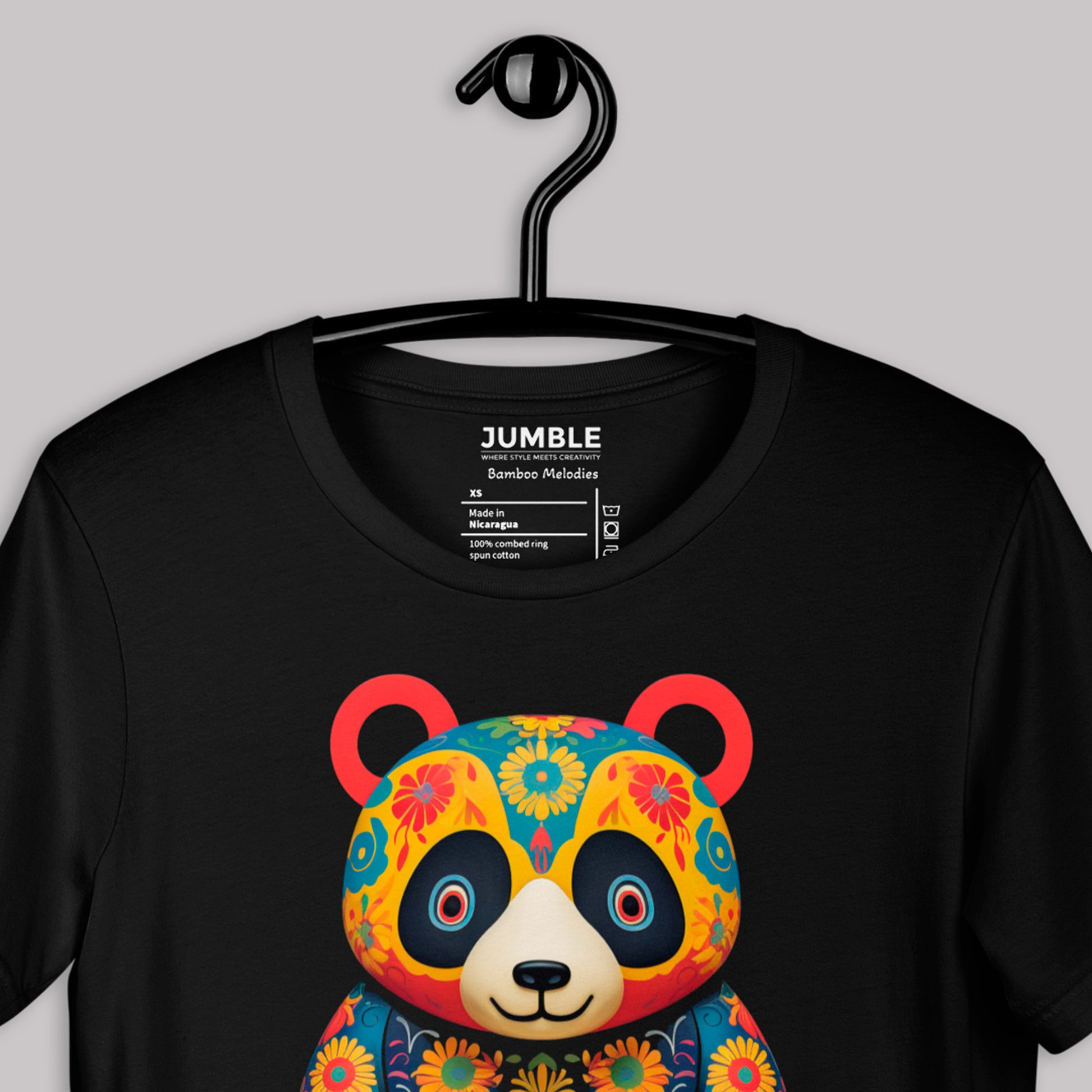 closeup of Bamboo Melodies Unisex t-shirt on a hanger