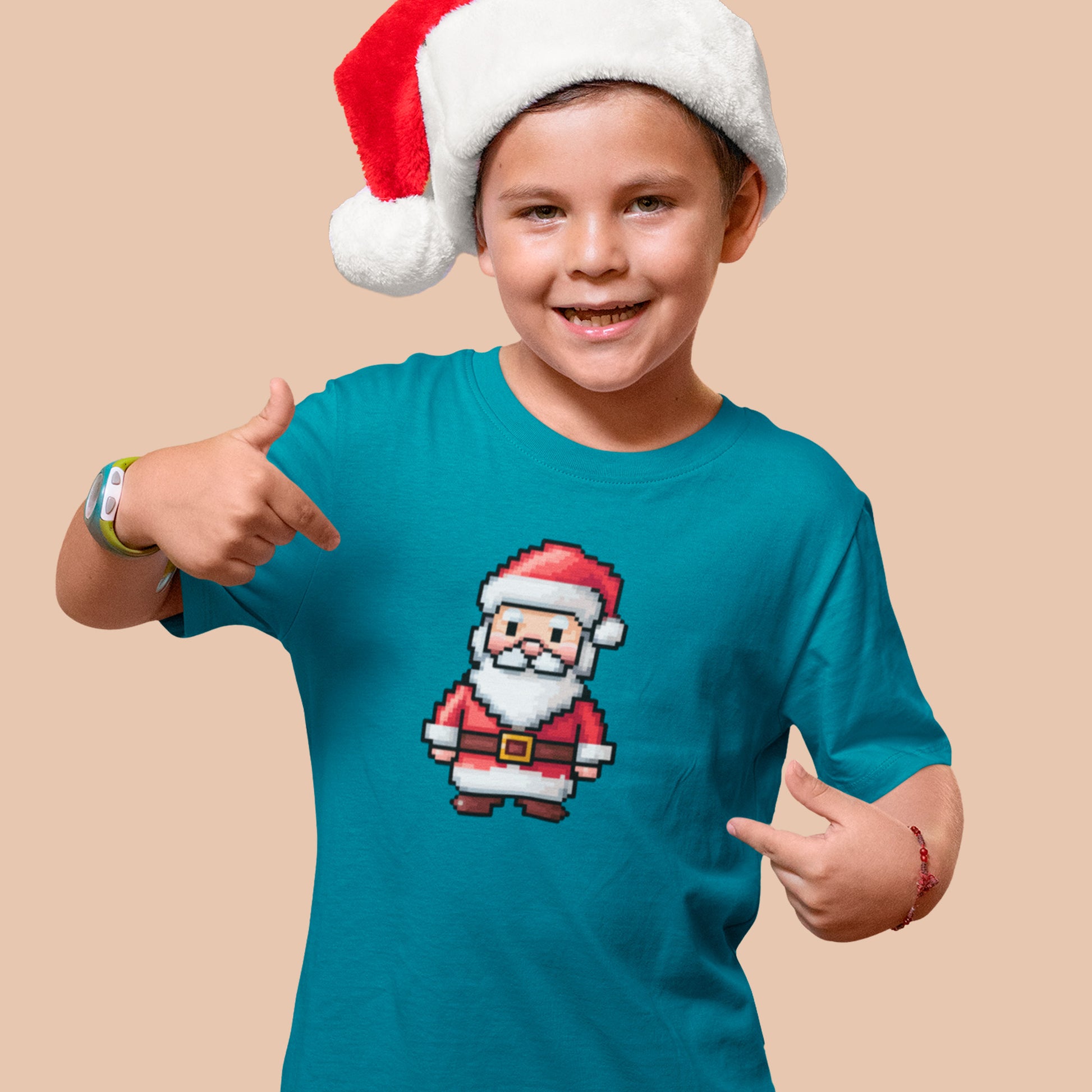 boy wearing ocean depth Kringle Pix Organic cotton kids t-shirt