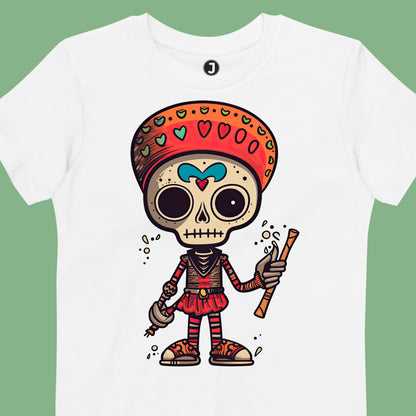 closeup of Calavera Delights Organic cotton kids t-shirt