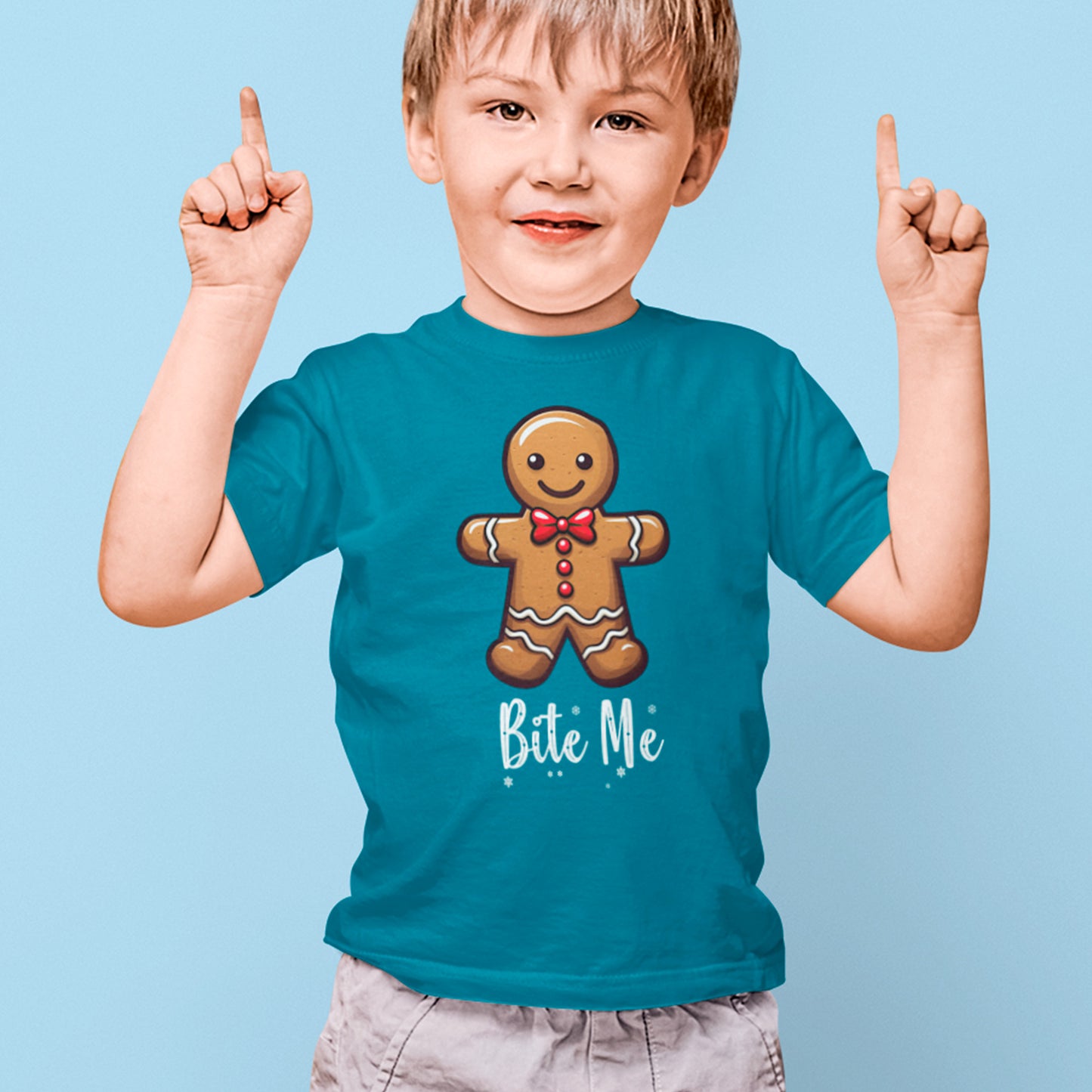 boy wearing Bite Me Organic cotton kids t-shirt