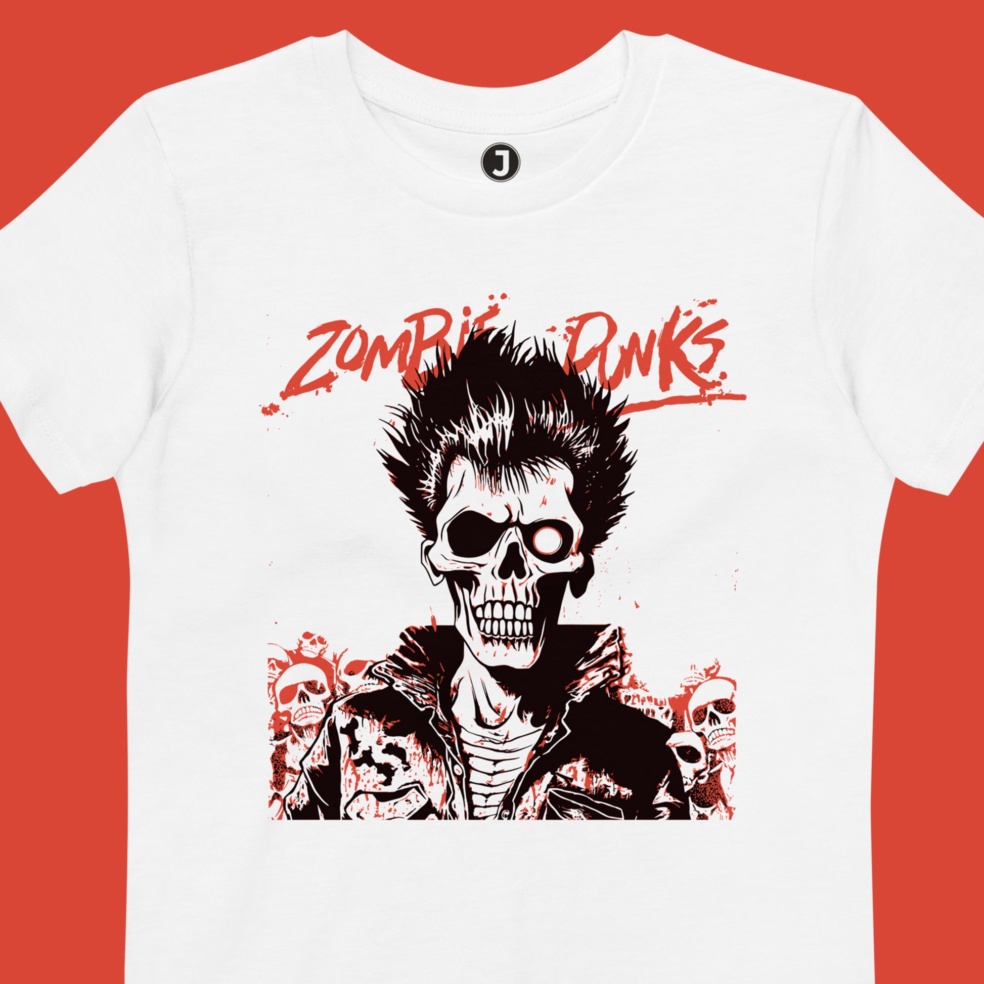 closeup of white Zombie Punks Organic cotton kids t-shirt