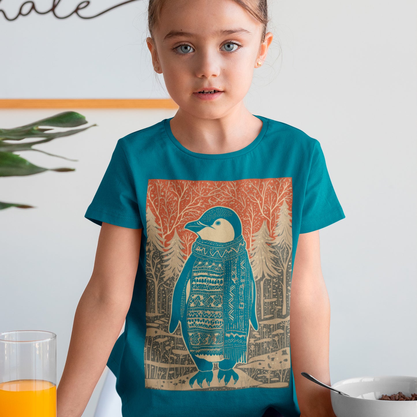 little girl wearing an ocean depth Icy Impressions Organic cotton kids t-shirt