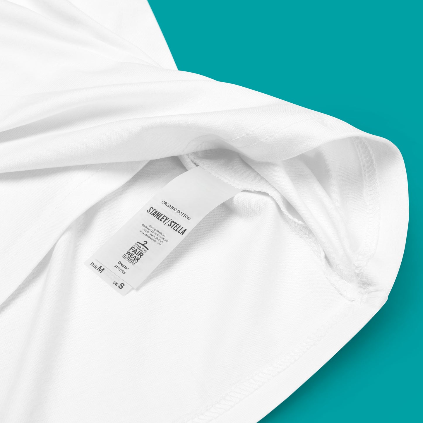 closeup of organic cotton label on a white LA Dreams Unisex organic cotton t-shirt