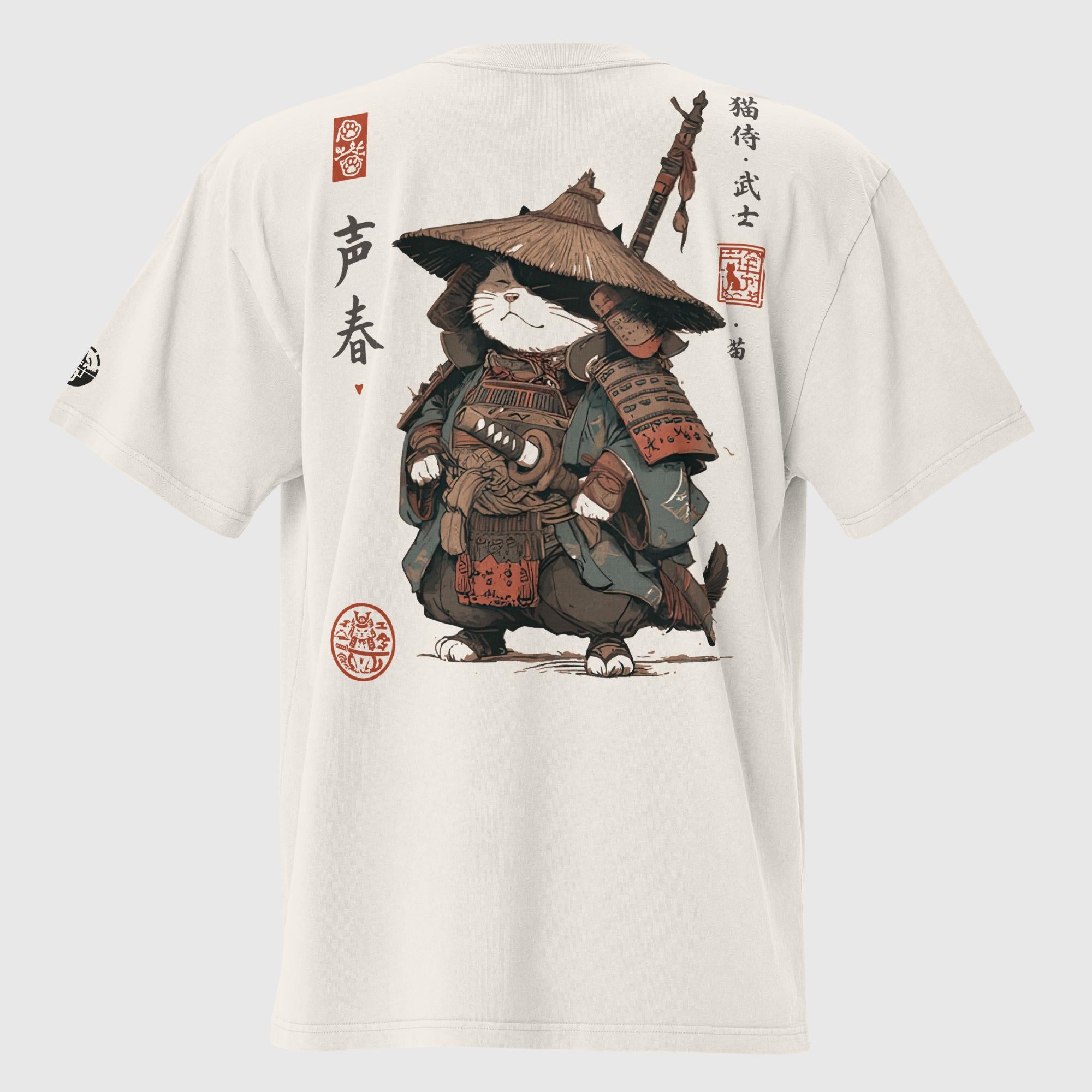 Katana Paws Oversized Faded T-Shirt | Samurai Cat Streetwear – Jumble