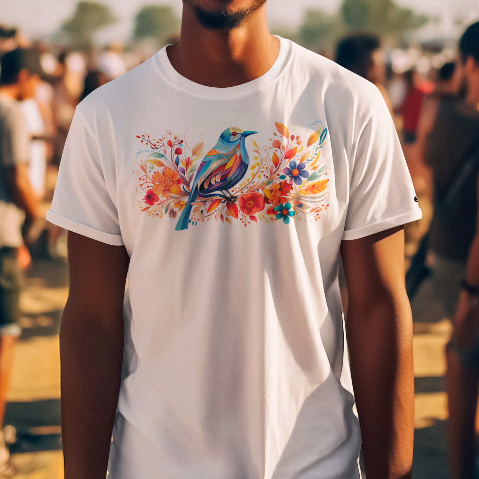 male model wearing Feather Blossom Unisex organic cotton t-shirt