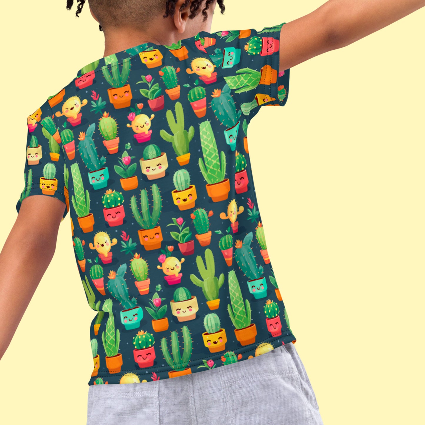 child wearing Prickly Bandits Kids crew neck t-shirt- back view