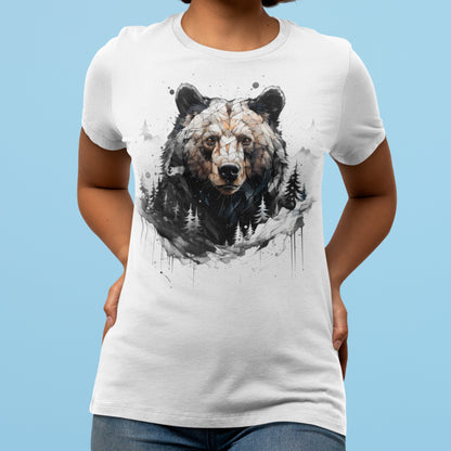 female model wearing Guardian Of The Forest Unisex organic cotton t-shirt