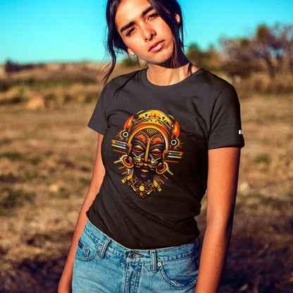 female model wearing brown Heritage Veil Unisex t-shirt