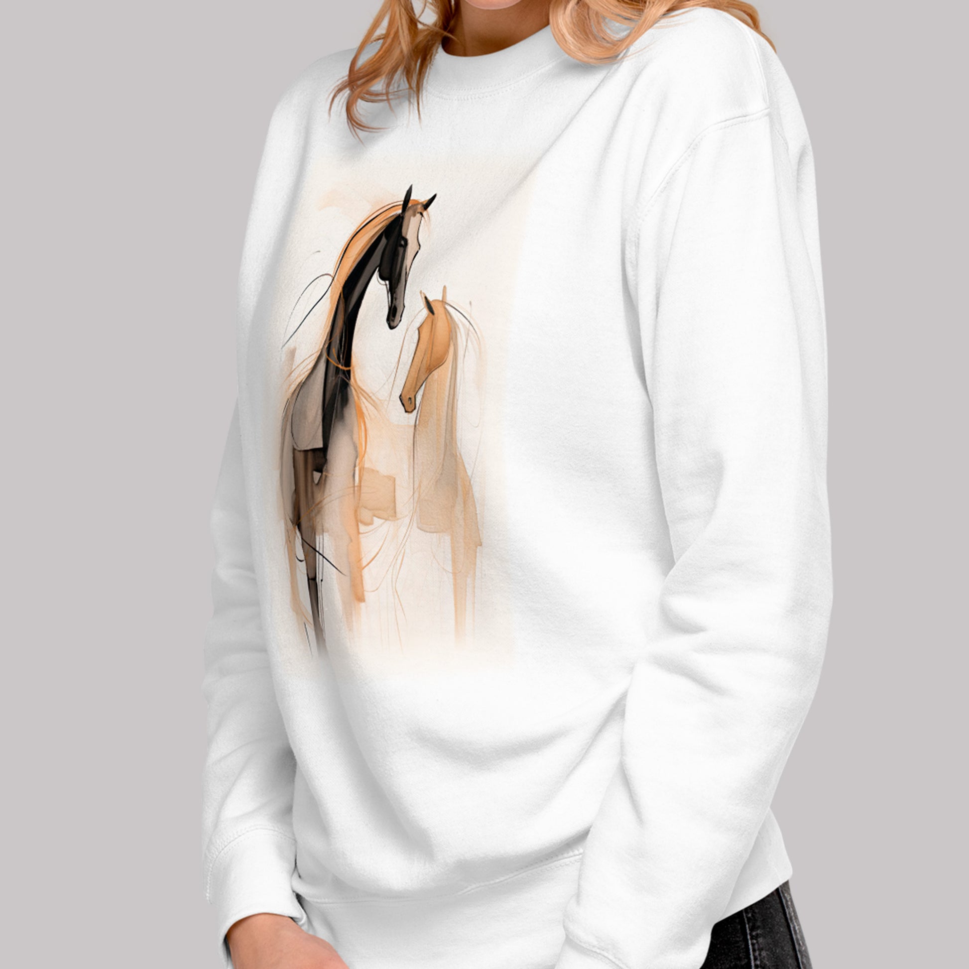 female model wearing Serene Equine Unisex Premium Sweatshirt