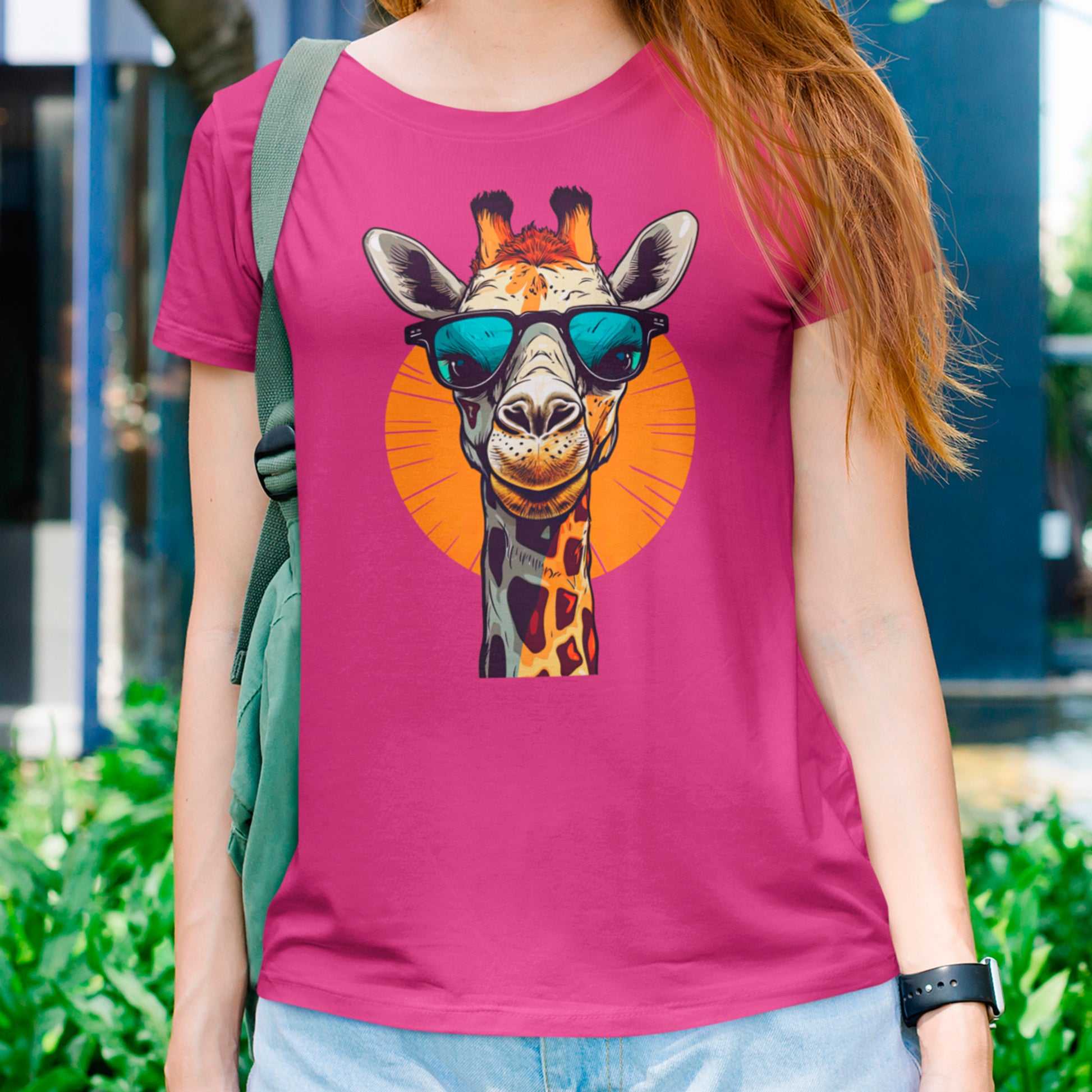 model wearing berry Long Neck Swagger Unisex t-shirt