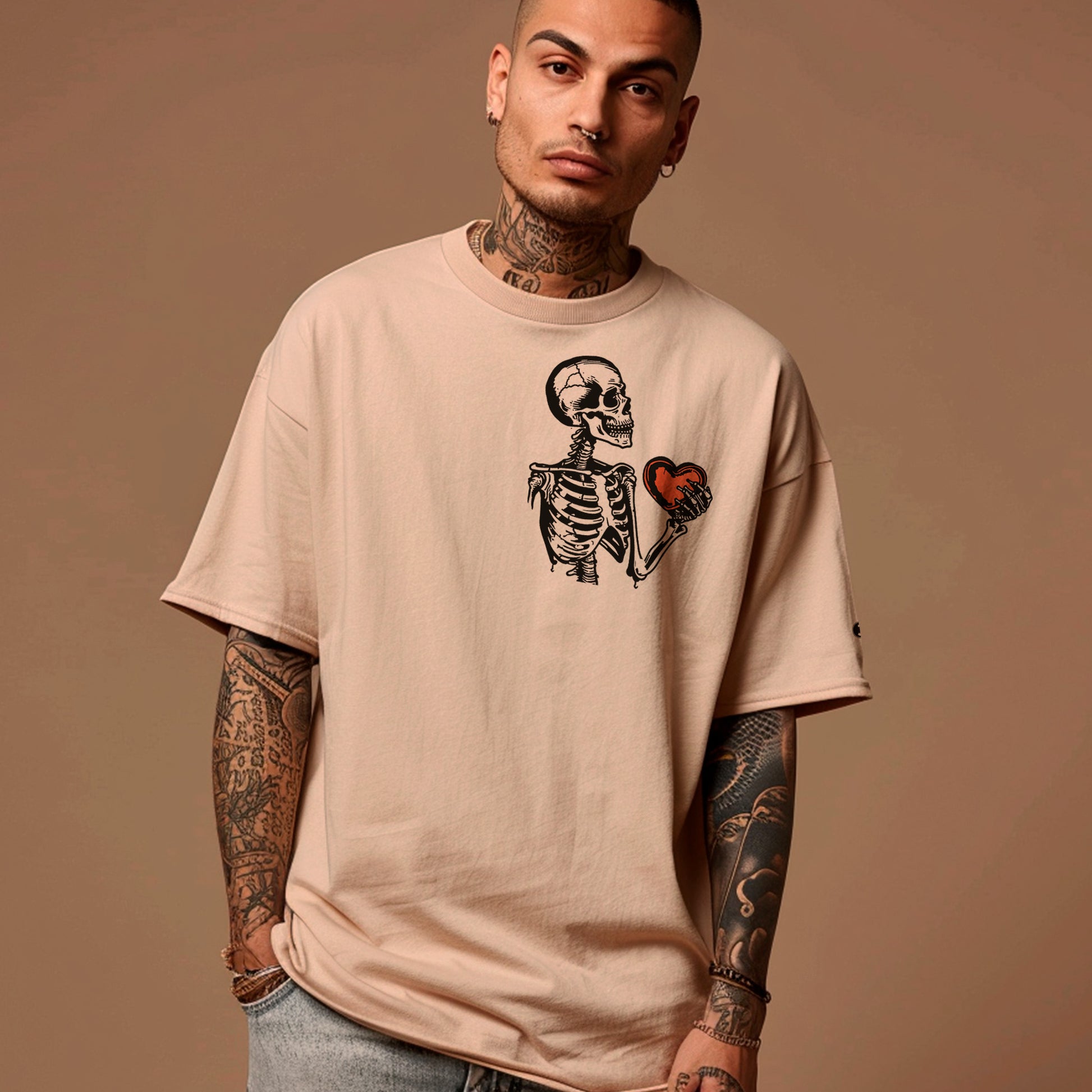 male model wearing Heart of Bone Oversized faded t-shirt