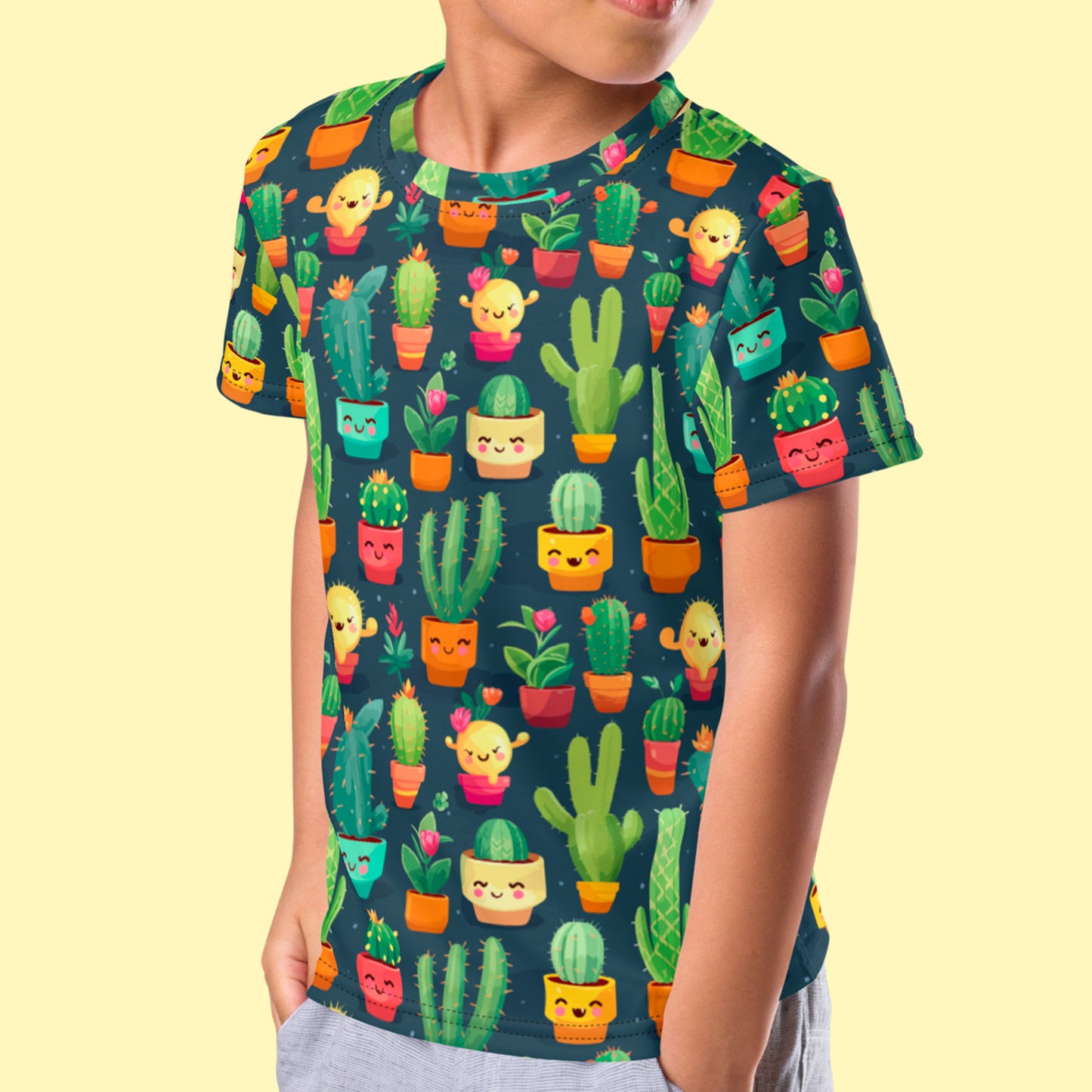child wearing Prickly Bandits Kids crew neck t-shirt- side view