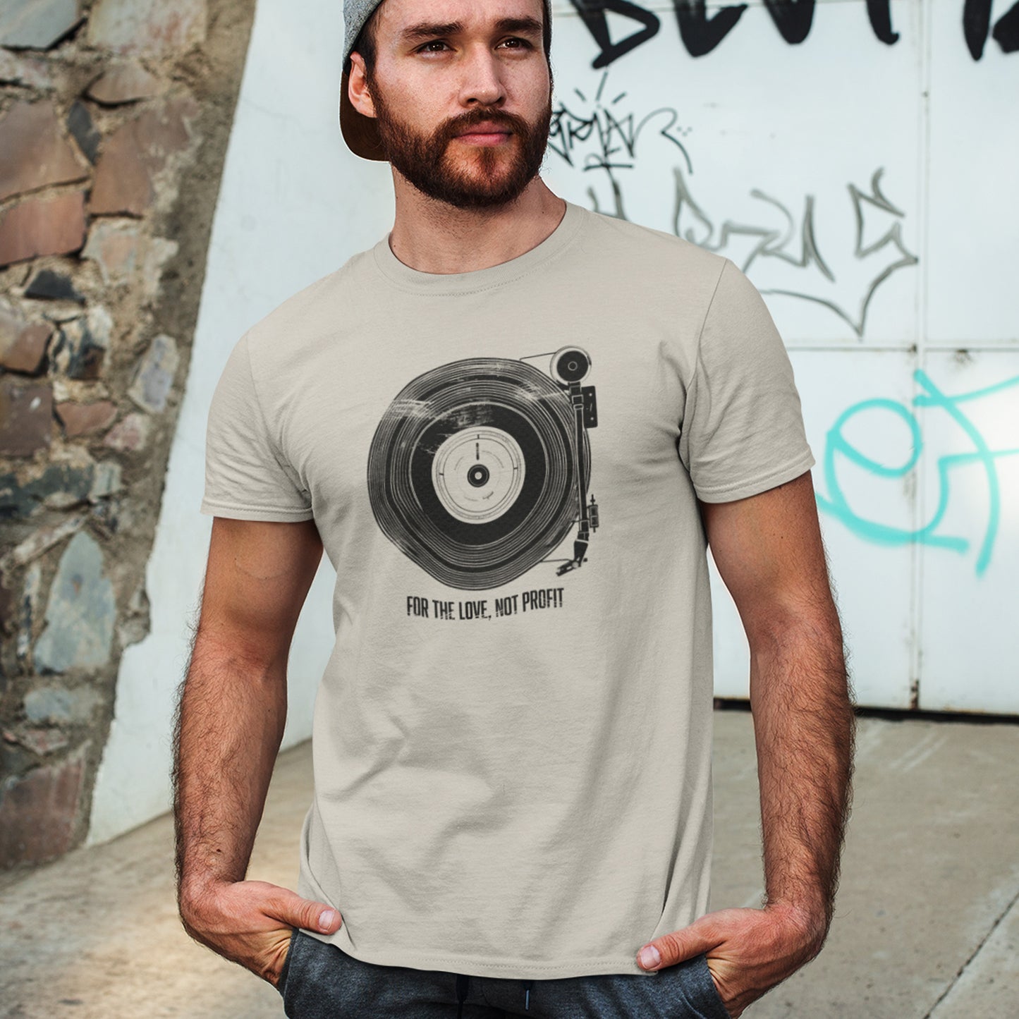 For The Love Unisex t-shirt- desert dust- worn by male model outdoors