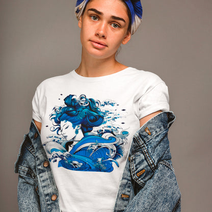 Female model wearing Tokyo Princess Unisex organic cotton t-shirt- white