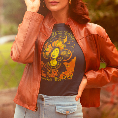 female model wearing Feel The Funk Unisex t-shirt