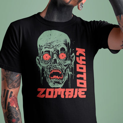 model wearing lack Kyoto Zombie Unisex organic cotton t-shirt