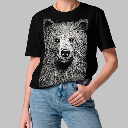 female model wearing Kodiak Bale Unisex organic cotton t-shirt