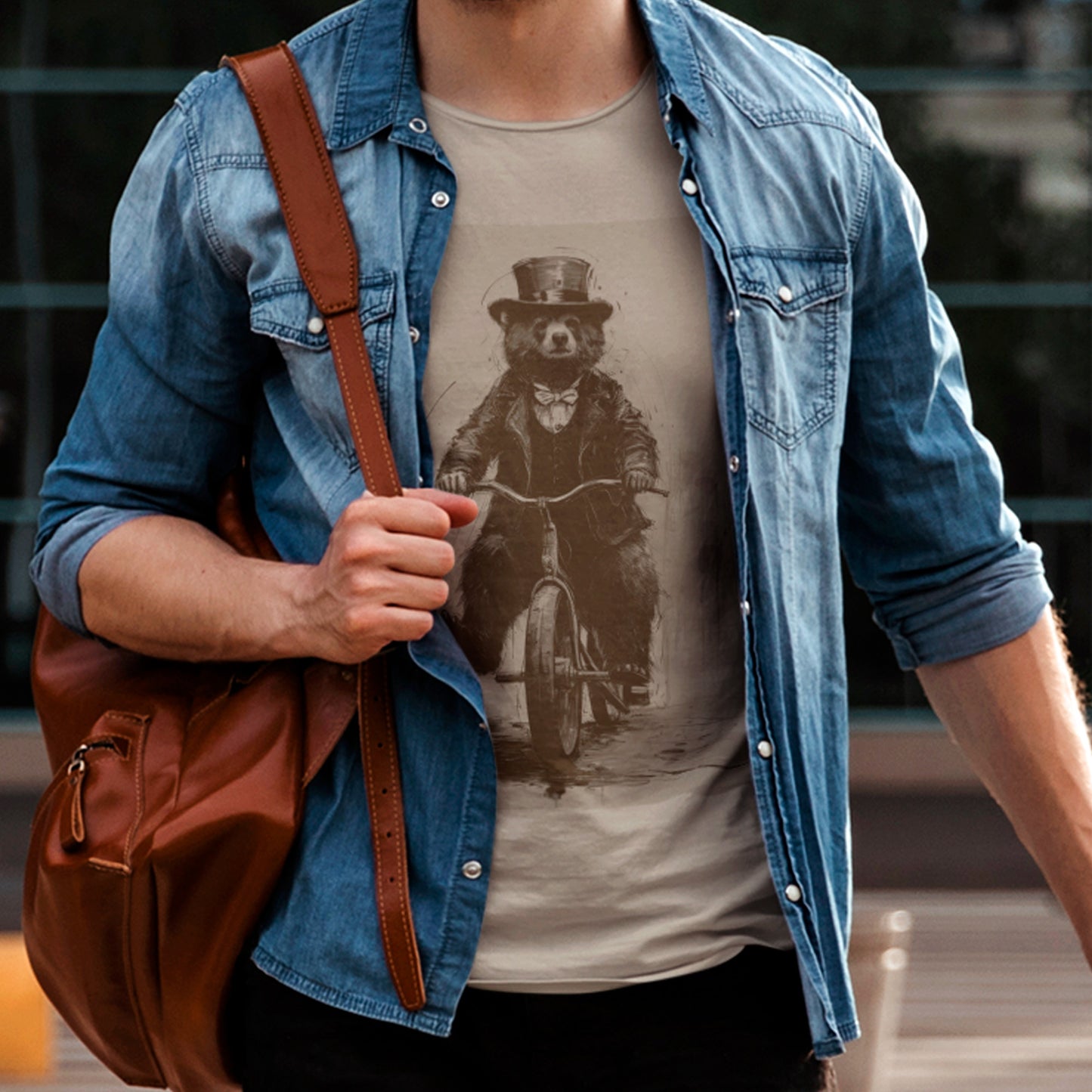 model wearing Pedalling Paws Unisex organic cotton t-shirt