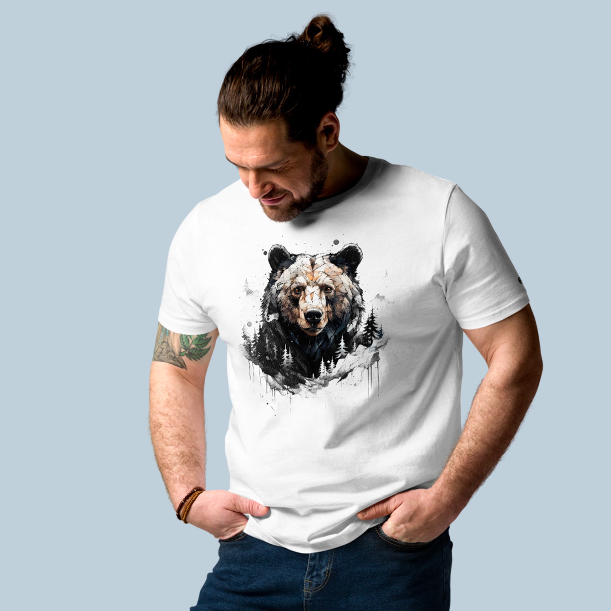 Guardian Of The Forest Unisex organic cotton t-shirt- worn by male model