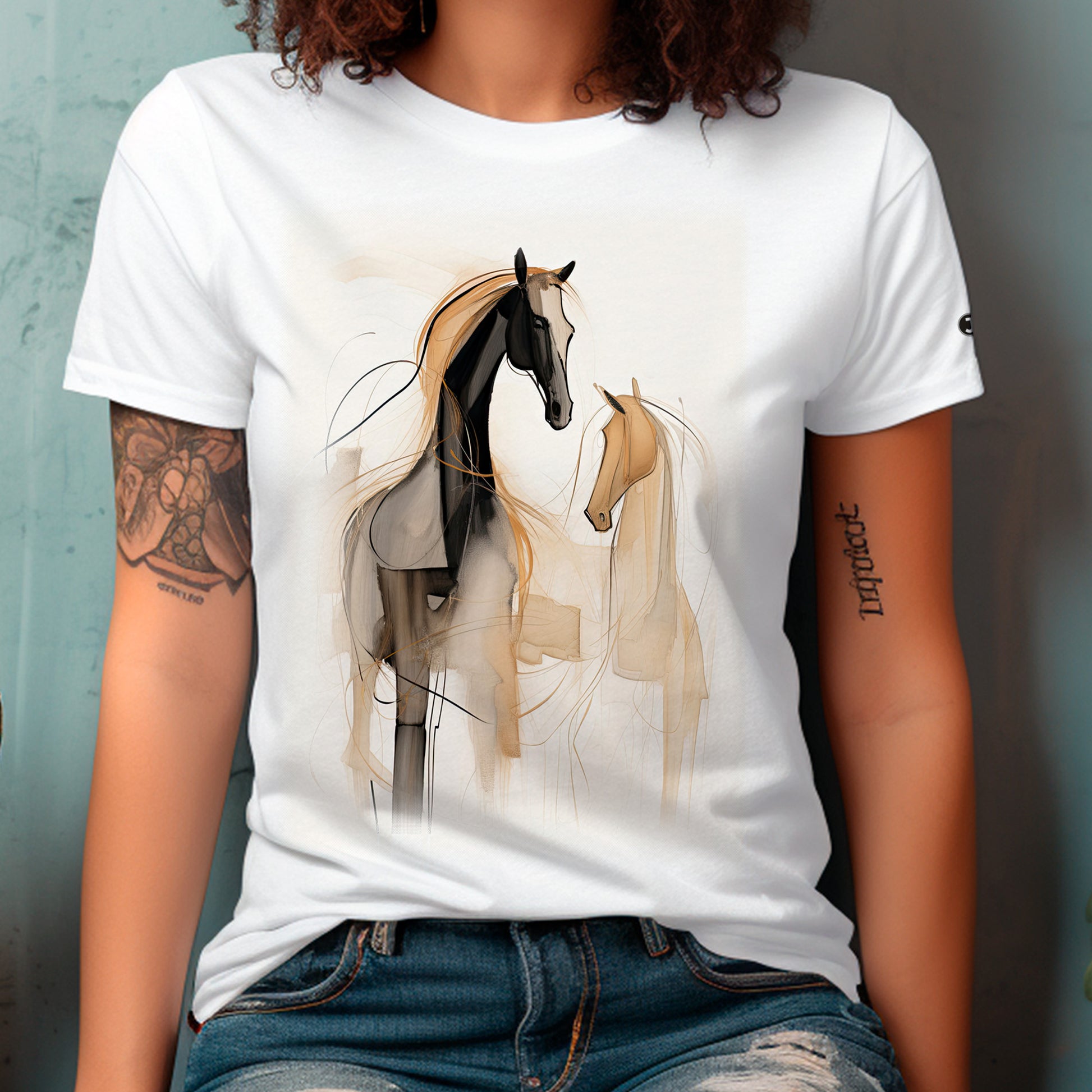 female model wearing Serene Equine Unisex organic cotton t-shirt