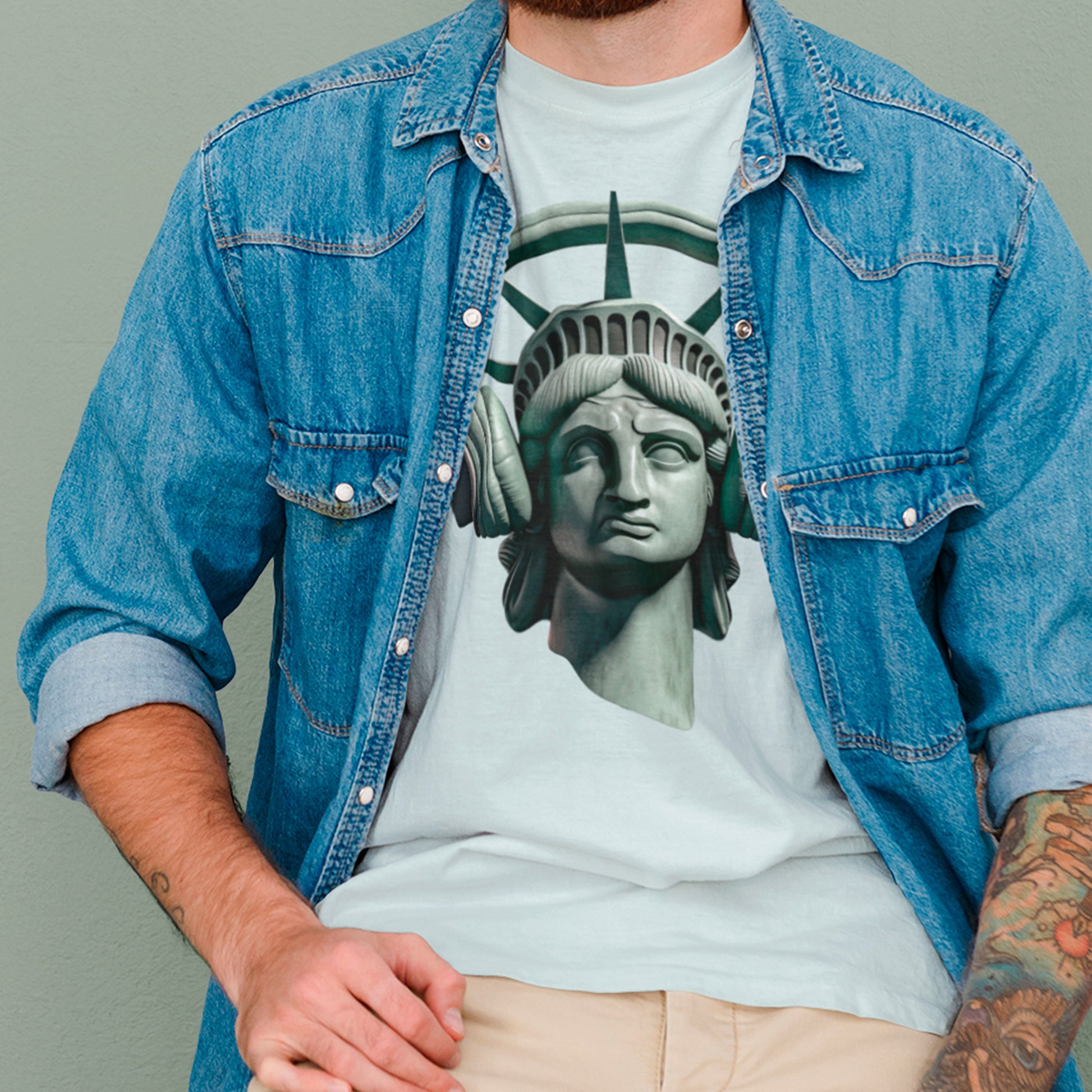 model wearing Liberty's Song Unisex t-shirt