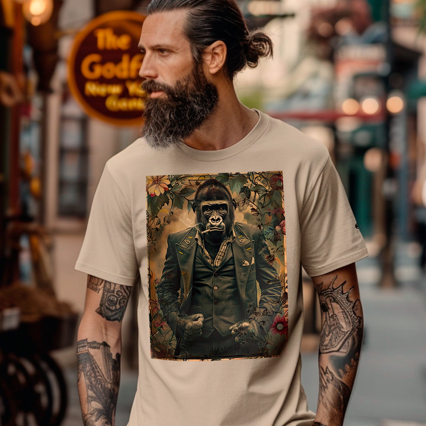 model wearing Thug Elegance Premium Unisex organic cotton t-shirt