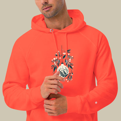 male model wearing Kimono Christmas Unisex Eco Raglan Hoodie