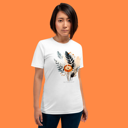 Autumn Noir Unisex Organic Cotton T-shirt in White on model