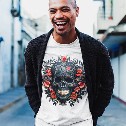 Model wearing Memento Mori Unisex organic cotton t-shirt