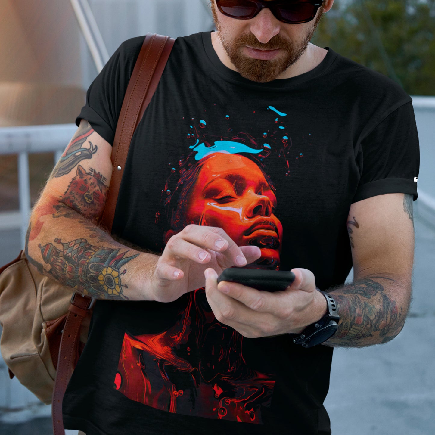 male model wearing Neon Dreamscape Unisex t-shirt