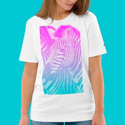 female model wearing Band of Stripes Unisex organic cotton t-shirt