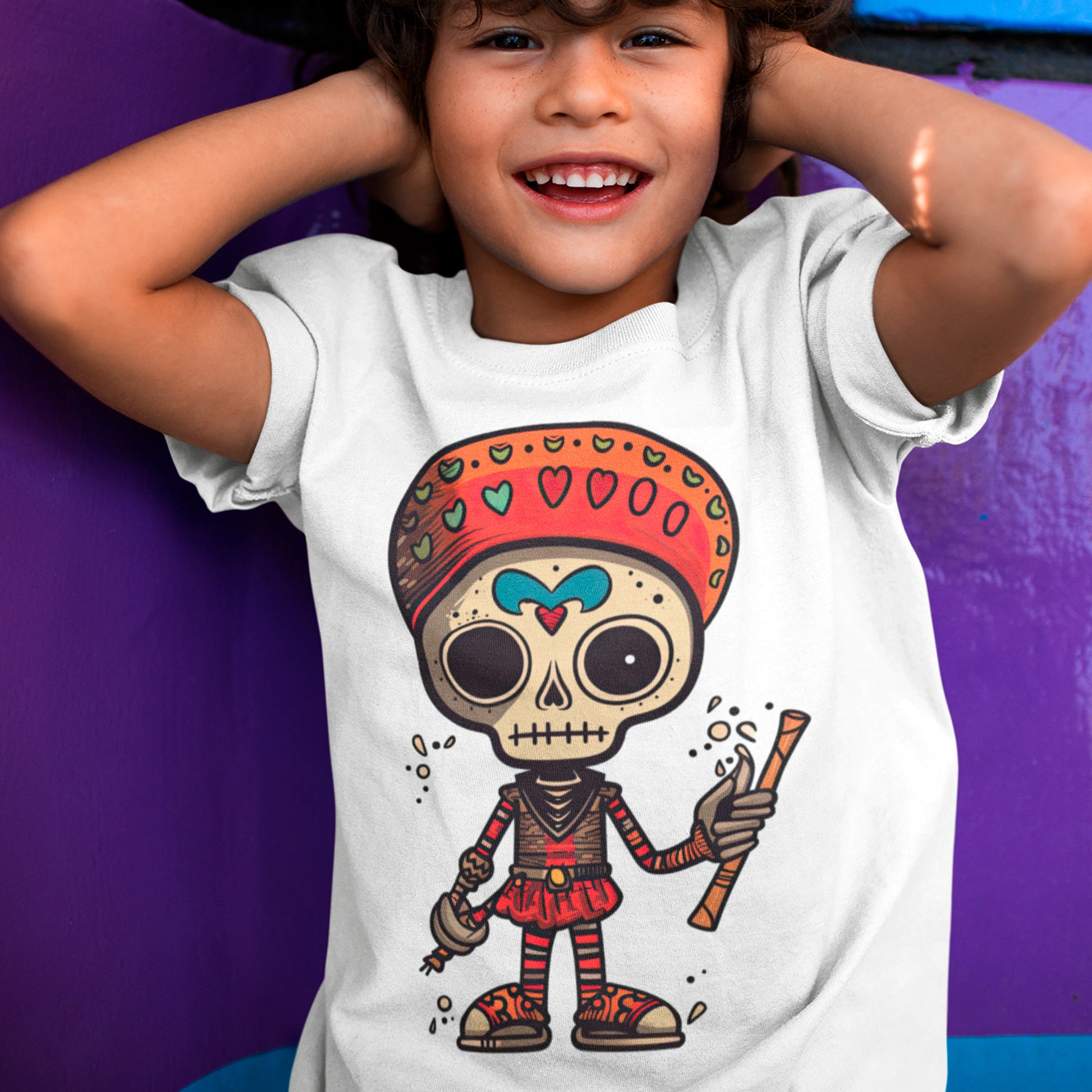 boy wearing Calavera Delights Organic cotton kids t-shirt