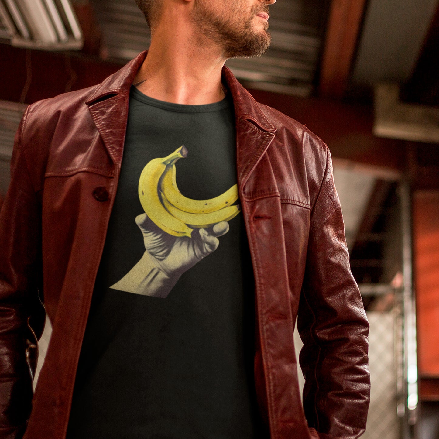 male model wearing Estado bananero Unisex organic cotton t-shirt
