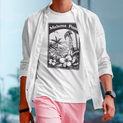 model wearing white Malama Pono Unisex organic cotton t-shirt