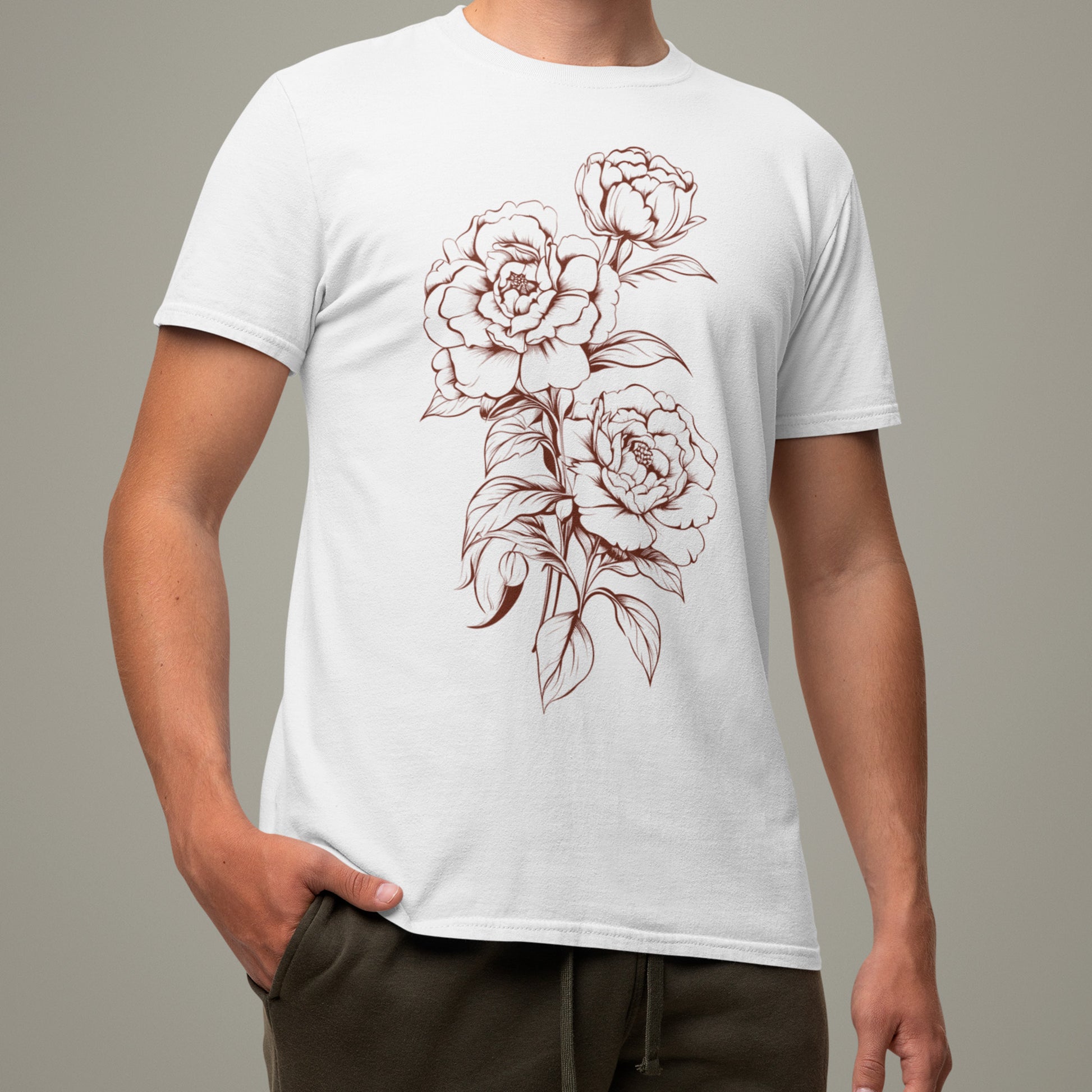 male model wearing Inked Bouquet Unisex organic cotton t-shirt
