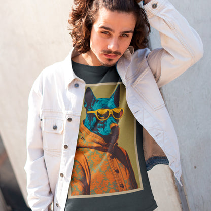 model wearing Blue Mirage Unisex organic cotton t-shirt