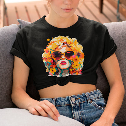 female model wearing a black Sunkiss Serenity Unisex organic cotton t-shirt