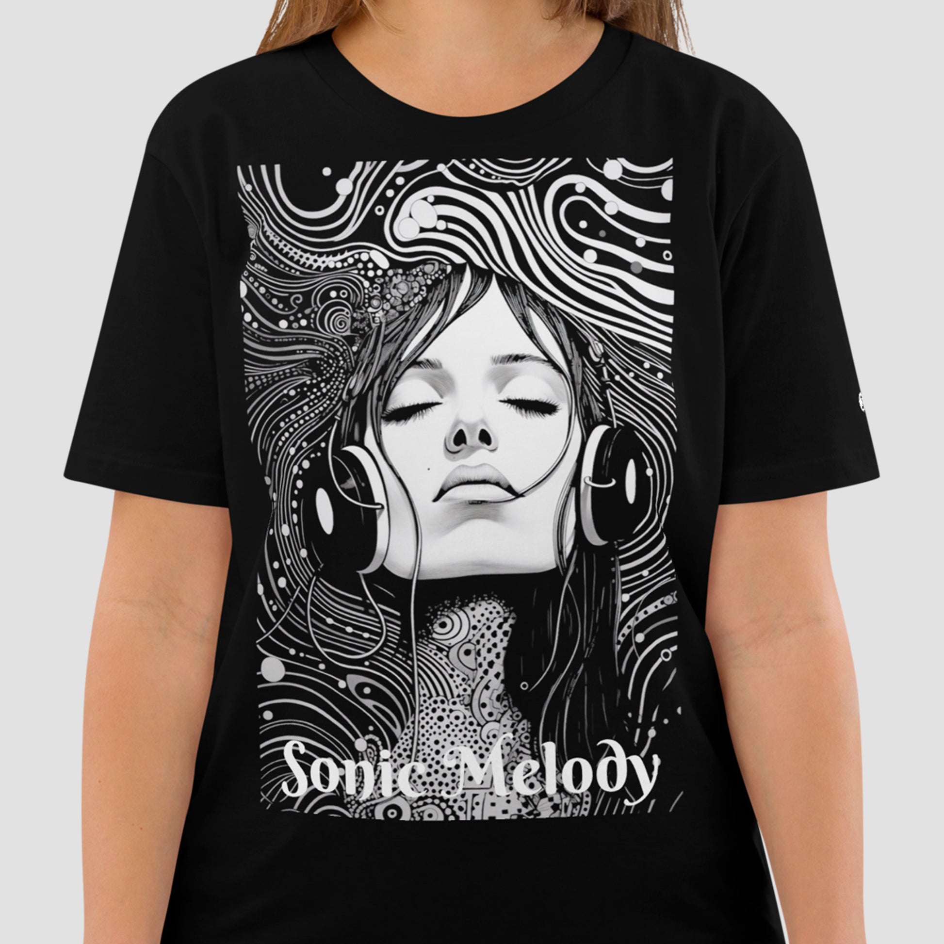 model wearing Sonic Melody Unisex organic cotton t-shirt