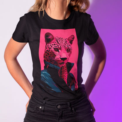 female model wearing black Pretty in Pink Unisex organic cotton t-shirt