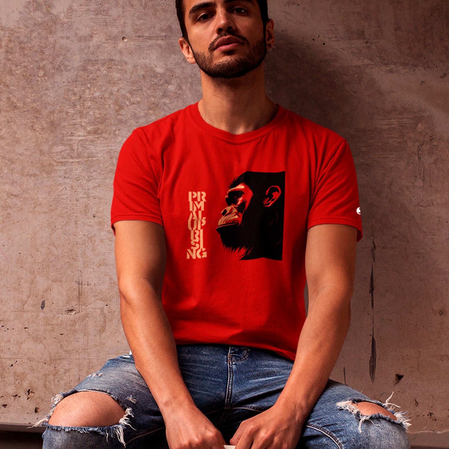 Red Primal Uprising Unisex organic cotton t-shirt worn by model