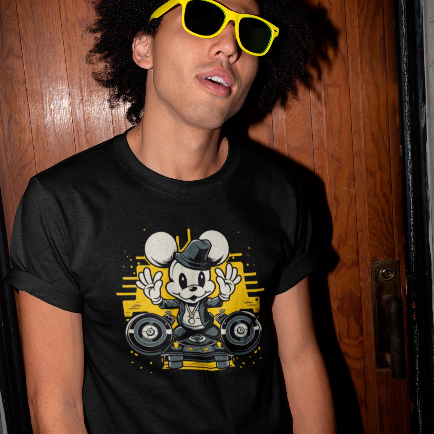 Cheese and Beats Unisex organic cotton t-shirt- worn by model