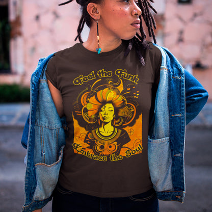 female model wearing Feel The Funk Unisex t-shirt