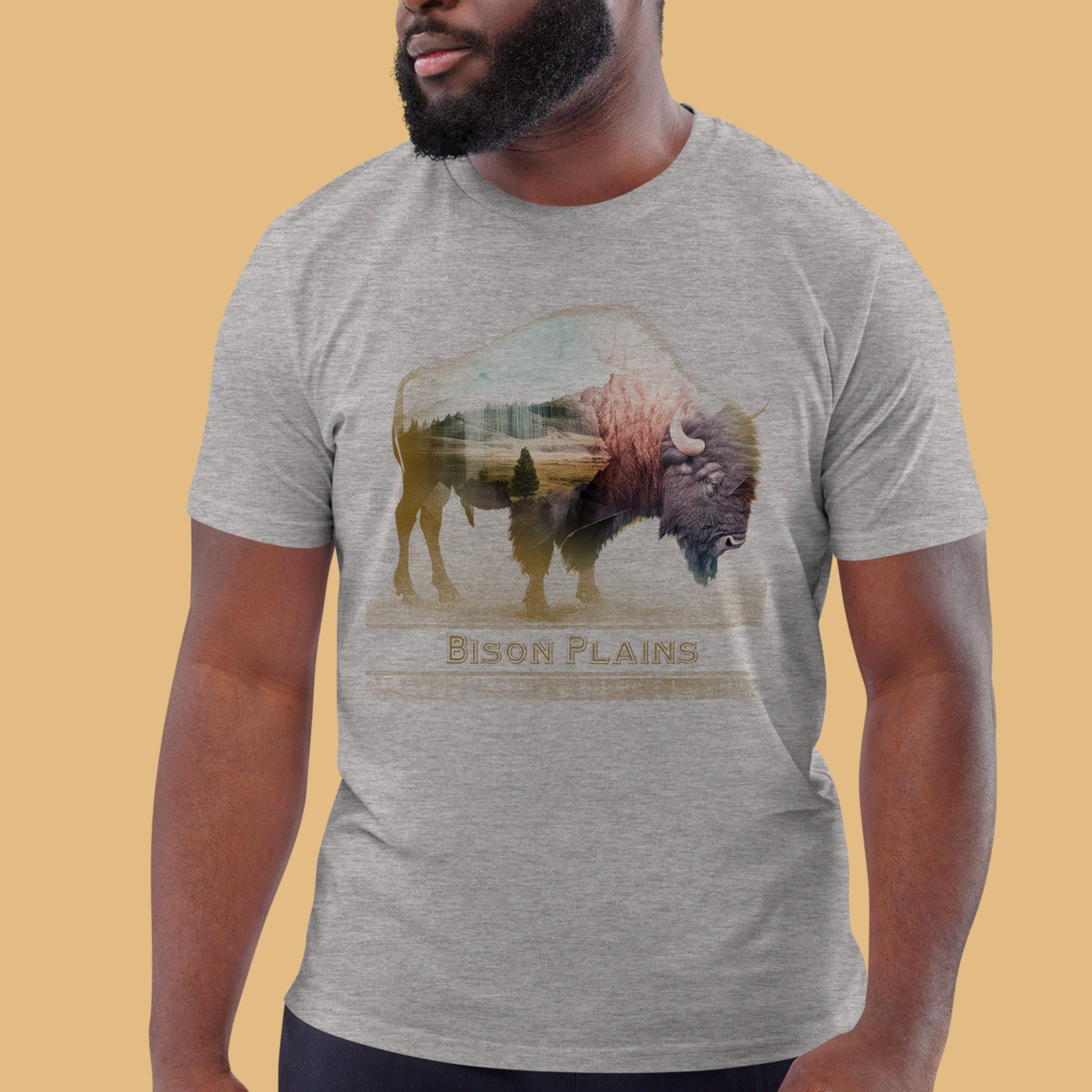 Model wearing Bison Plains Unisex organic cotton t-shirt
