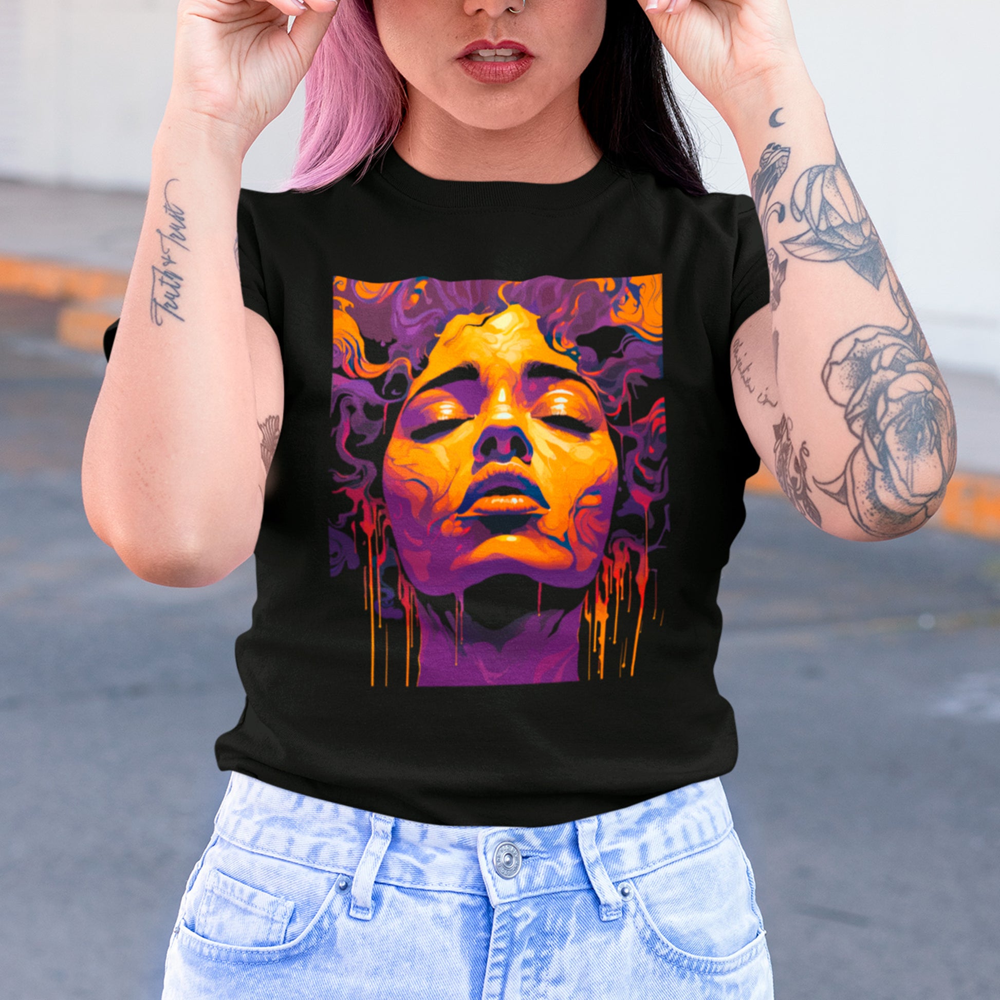 female model wearing black Citrus Nocturne Unisex t-shirt